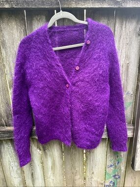 Plush Purple Mohair  V-Neck Cardigan Sweater